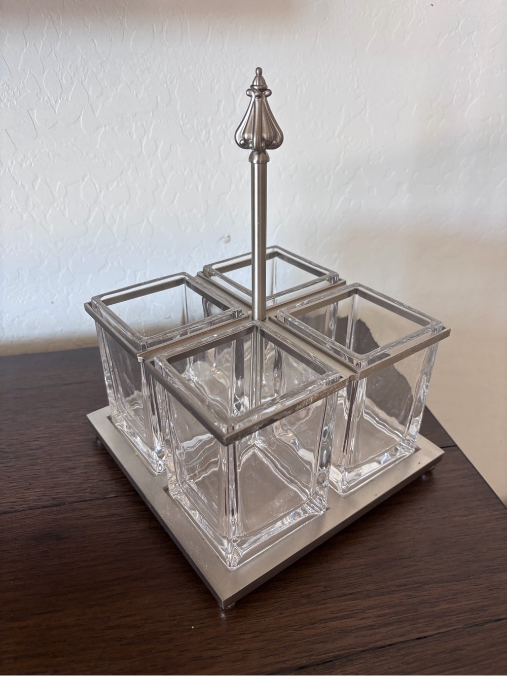 Southern Living Retired Glass 4-Piece Condiment Caddy with Silver Metal Frame